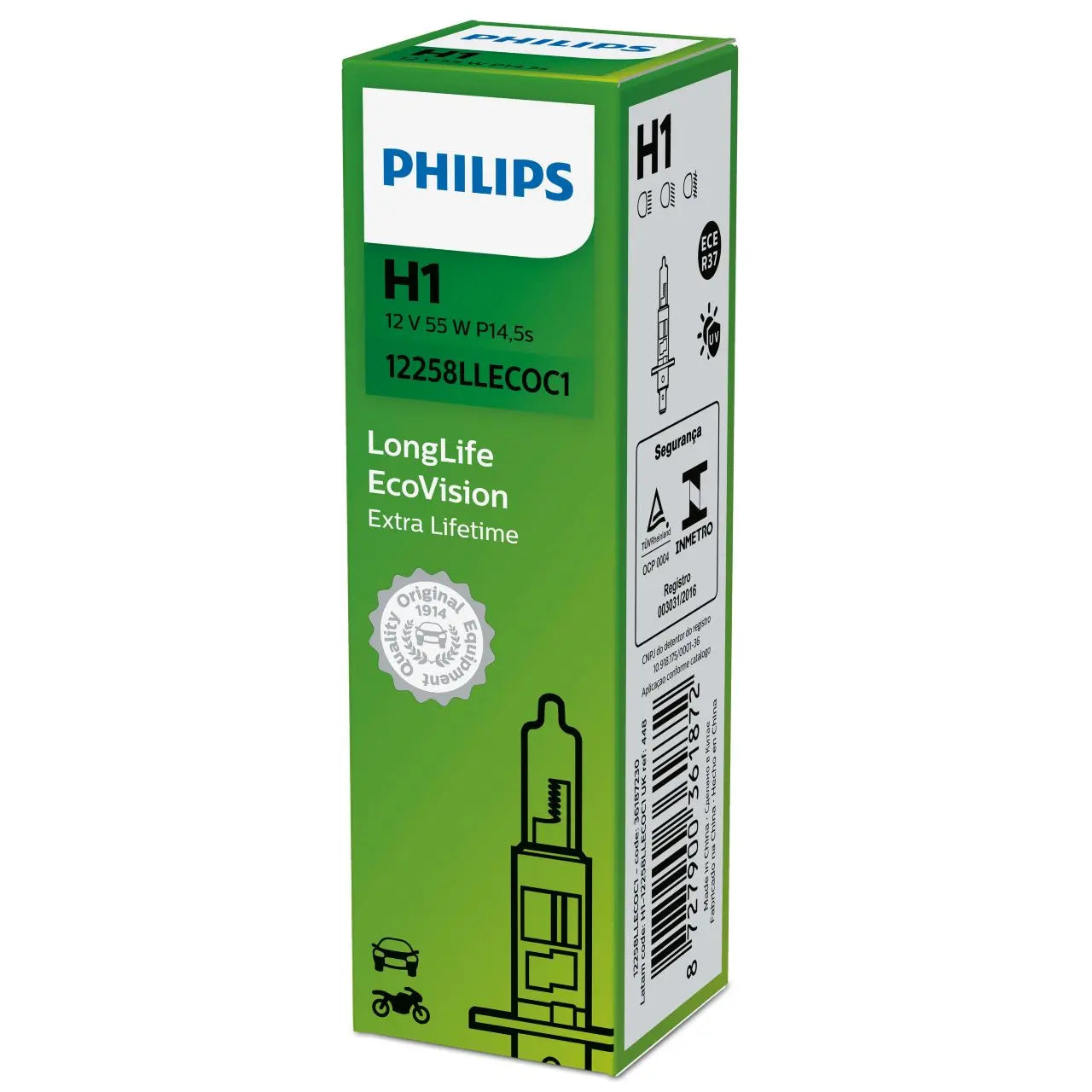 H1 12V 55W P14,5s LongLife EcoVision  Philips Extrem hohe Lebensdauer