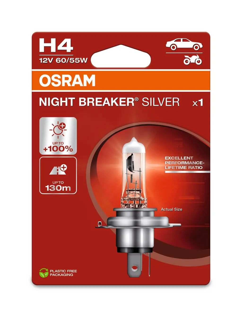 H4 12V 60/55W P43t NIGHT BREAKER® SILVER +100%  OSRAM