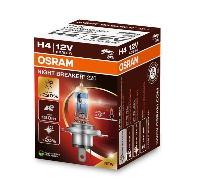 H4 12V 60/55W P43t NIGHT BREAKER® 220 +220% OSRAM Halogen Glühbirne