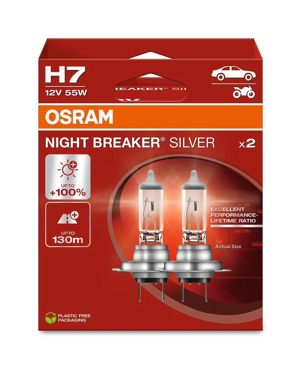 H7 12V 55W PX26d NIGHT BREAKER® SILVER +100% Doppelpack OSRAM