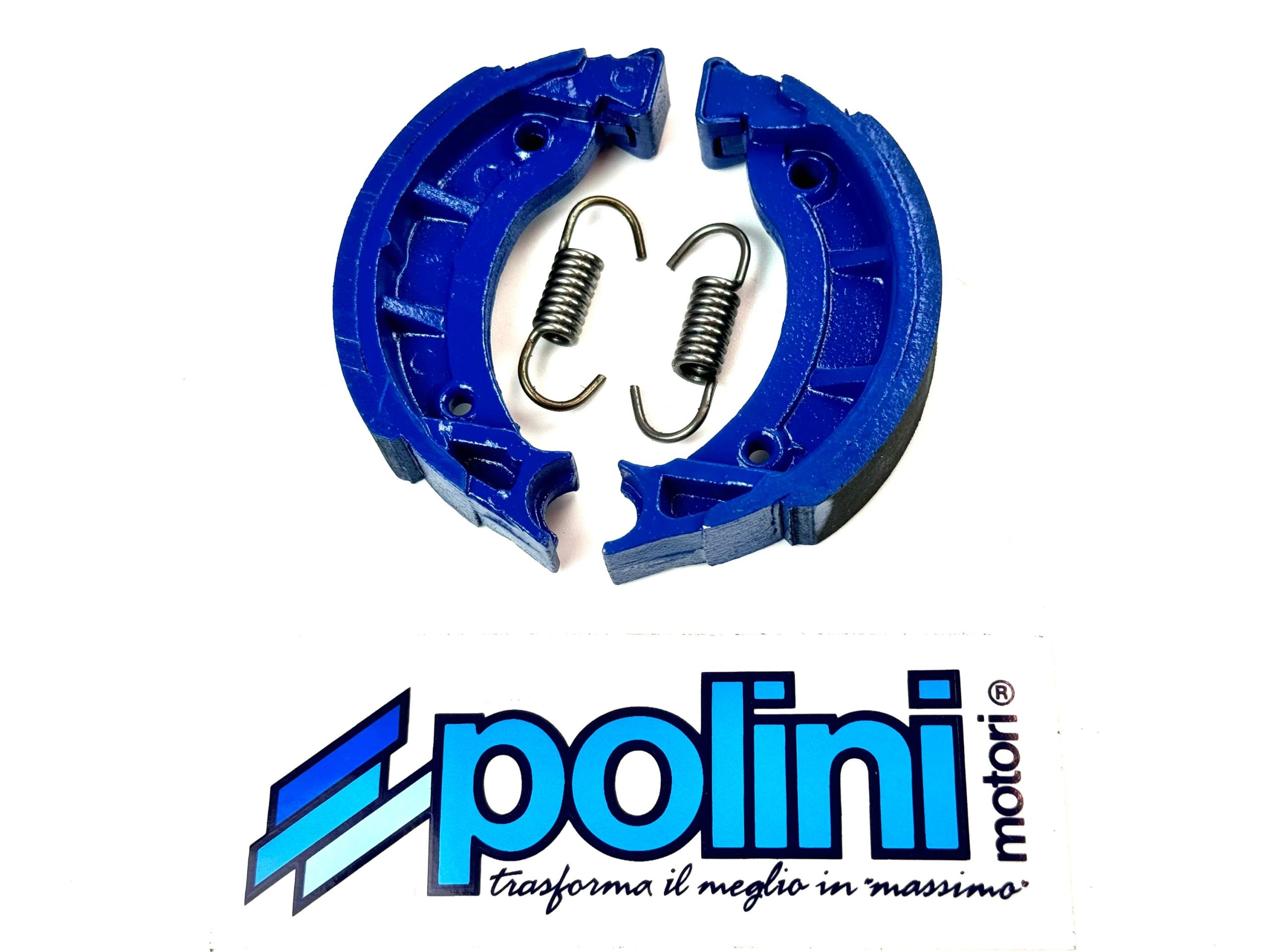 Bremsbacken POLINI 90x18mm Racing blau Set mit 2 Federn Bremsbeläge für Piaggio Ciao Boxer Bravo Si