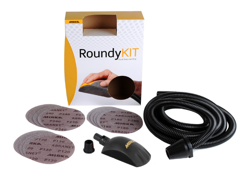 Mirka RoundyKit mit Absaugschlauch und Abranet 78 x 87 x 148 mm für Scheiben Ø 150 mm Grip gelocht (