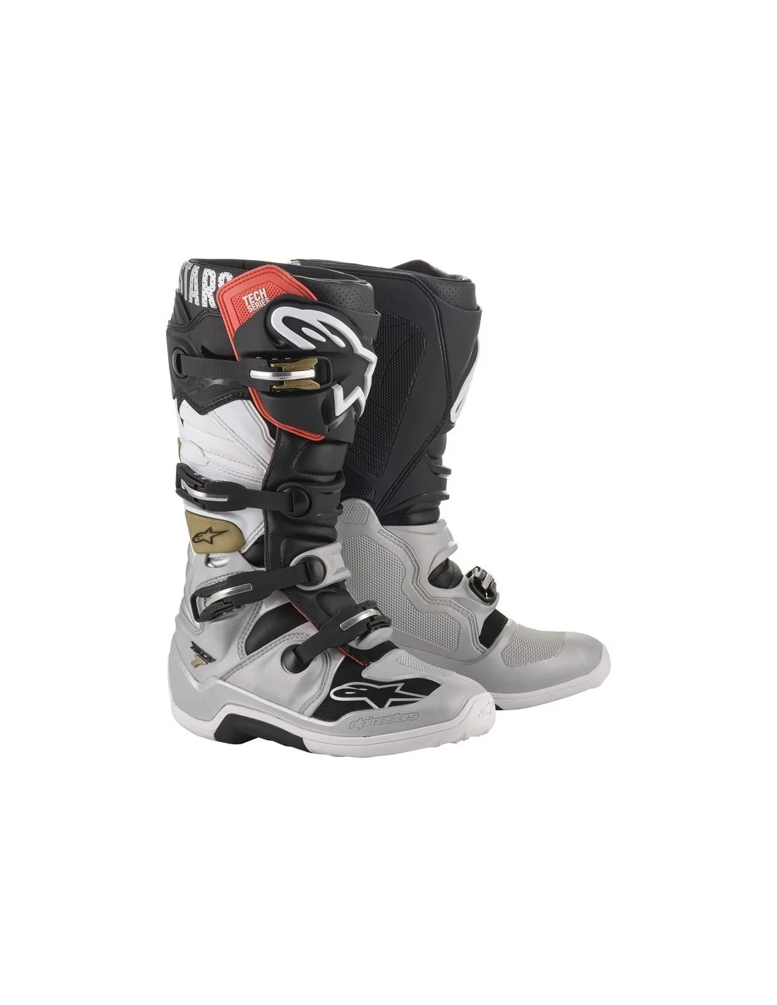 Motocross Stiefel Alpinestars Tech 7 schwarz – silber – weiss – Gold