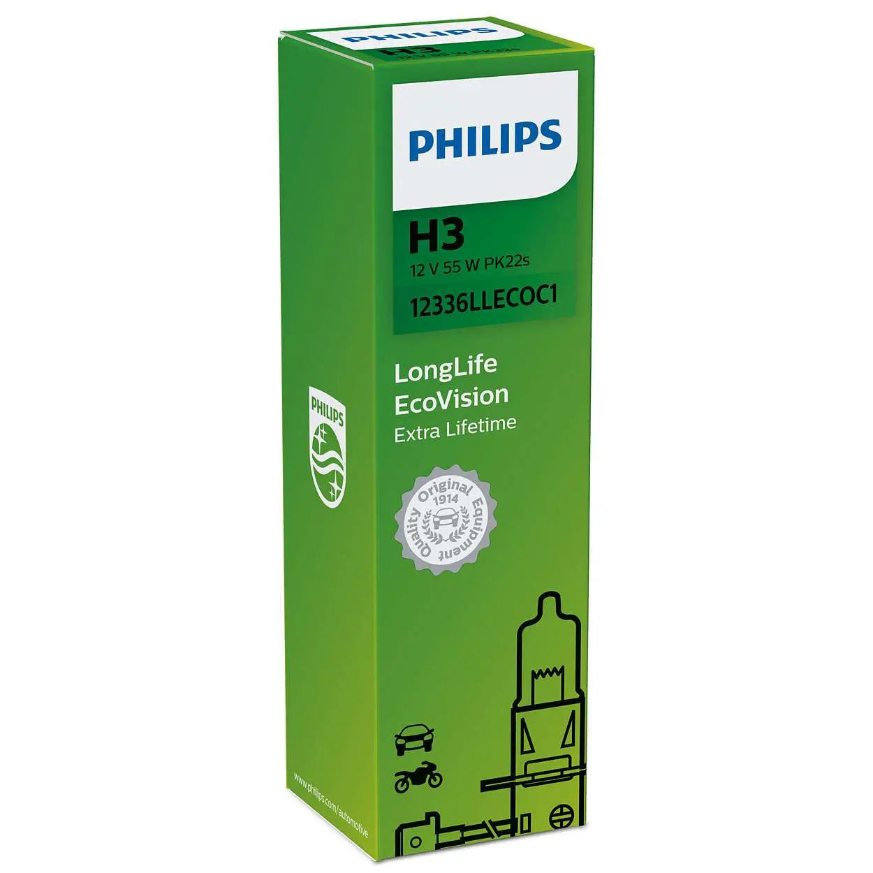 H3 12V 55W PK22s LongLife EcoVision  Philips