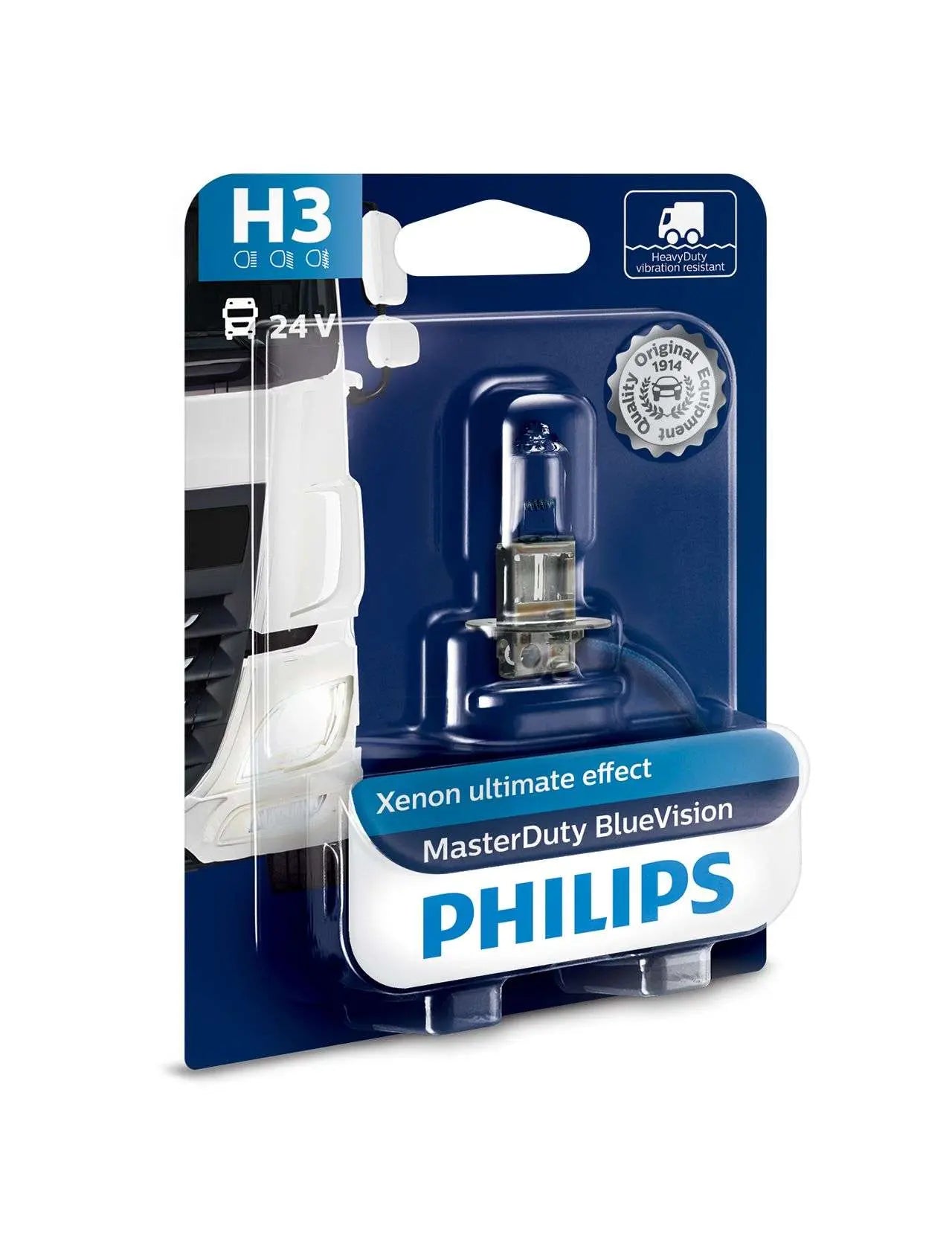 H3 24V 70W PK22s 24V Halogen MasterDuty BlueVision  Philips